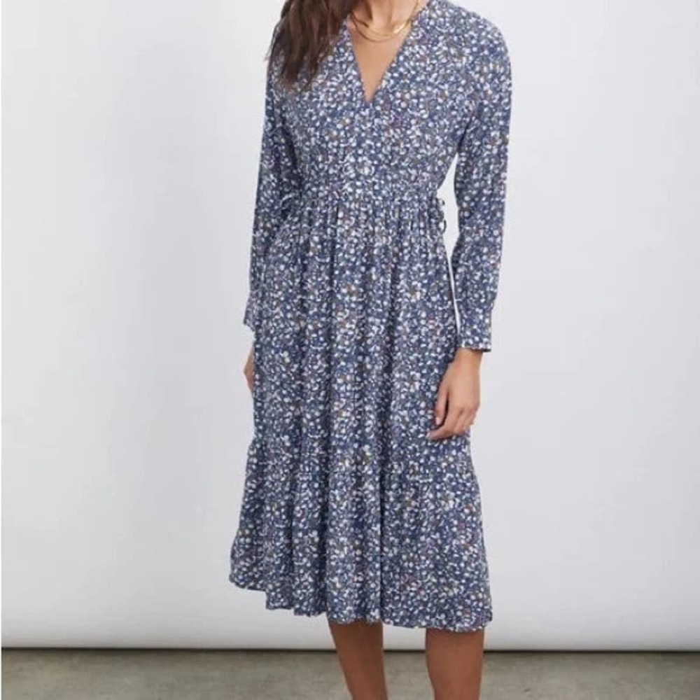 RAILS $258 Jade Navy Ditsy Floral Midi Long Sleeve Hi Lo Dress Size XL